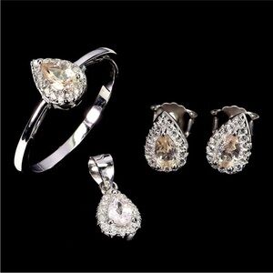 Set!! Teardrop Morganite Ring size 7, Pendant and Earrings in sterling silver.